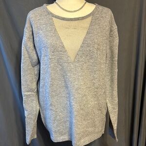 Gray Women's Sweater Mesh Cutout